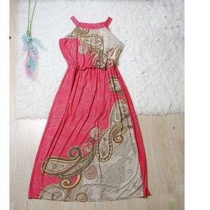 Chico's Petite Coral Paisley Maxi Dress Size 3